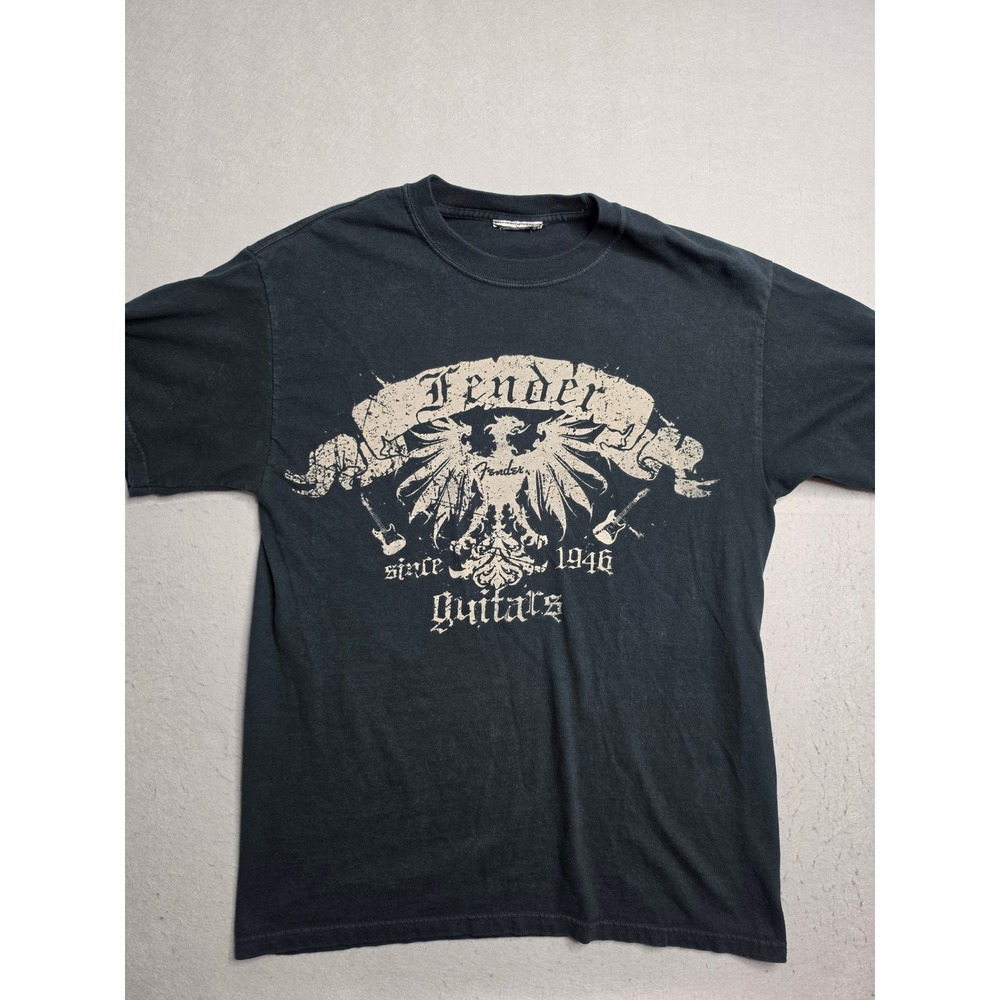 Vintage Fender Guitars T-Shirt Men's L Black Graphic Crew Neck Short Sleeve Y2K